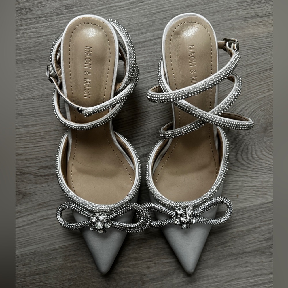 MACH & MACH Silver Bow Detail Heels